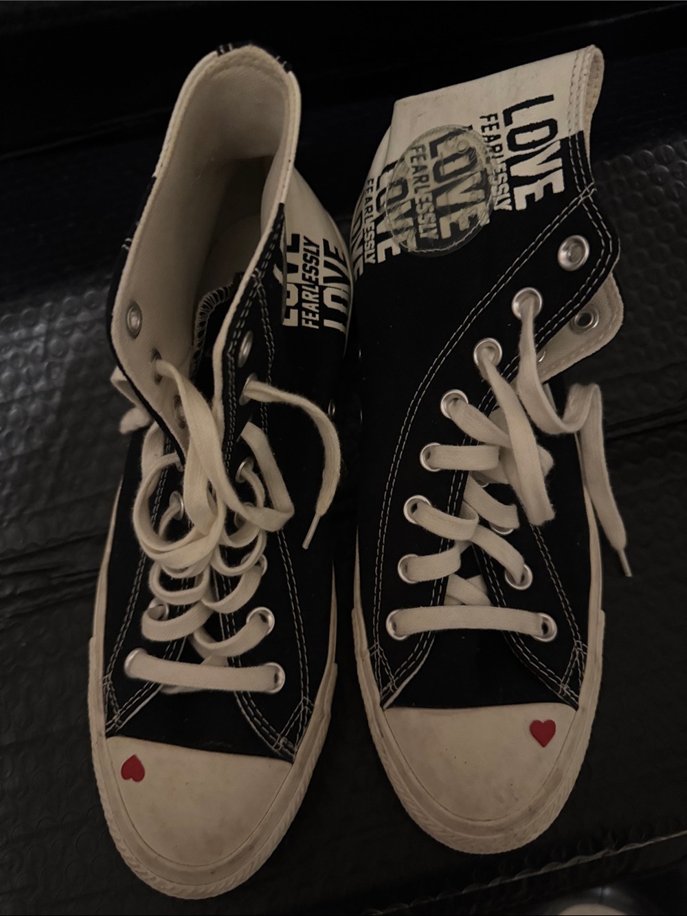Converse Black High-Top Sneakers with Red Heart Accents
